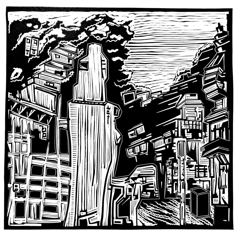 The tower and the rocket stands beside it The tower and the rocket stands beside it